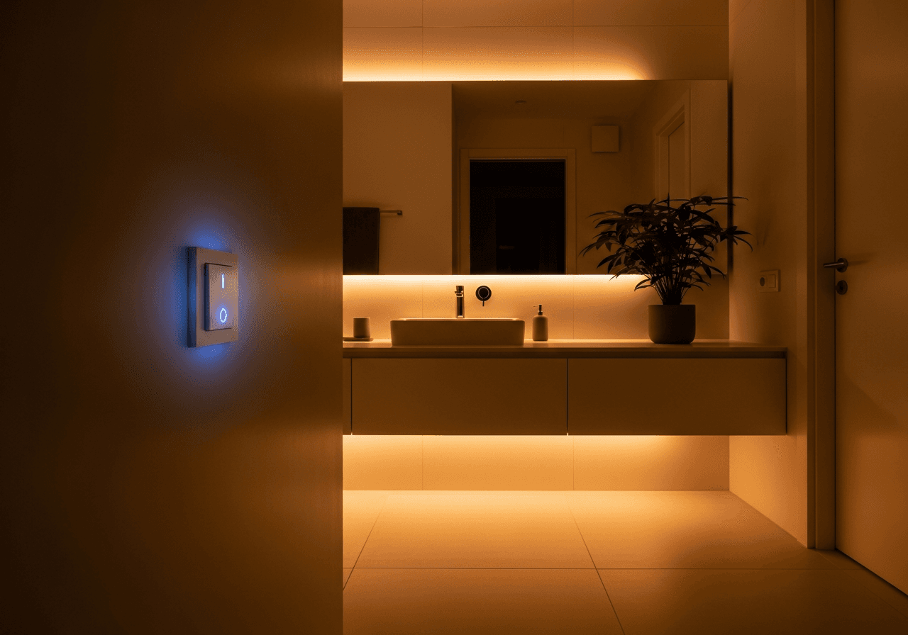Smart bathroom ambient lighting with LED strip and dimmer
