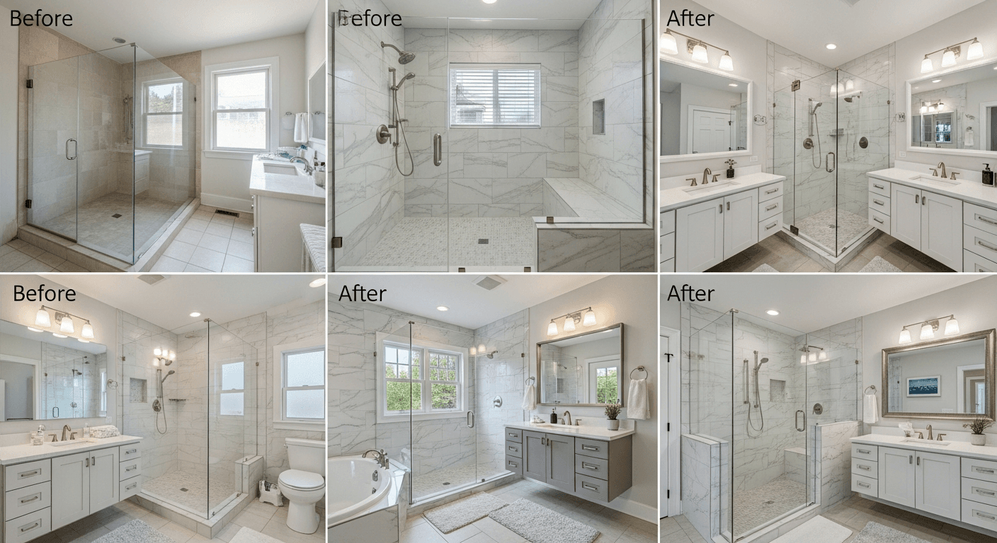 Portfolio gallery of completed luxury bathroom remodels and shower transformations by Showerly in Raleigh NC