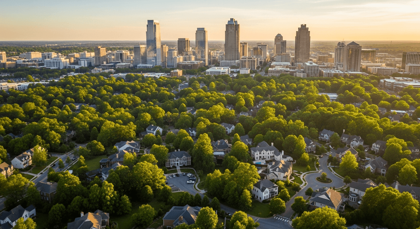 Aerial view of Raleigh North Carolina and the Research Triangle area served by Showerly bathroom remodeling
