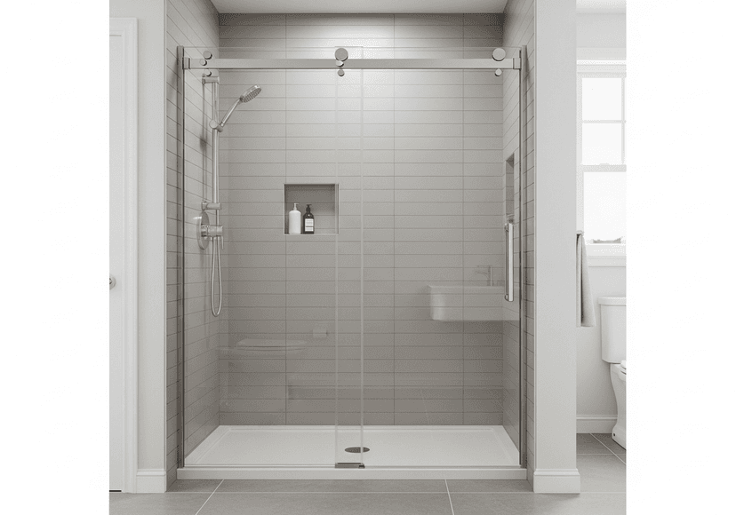 Semi-frameless glass shower enclosure